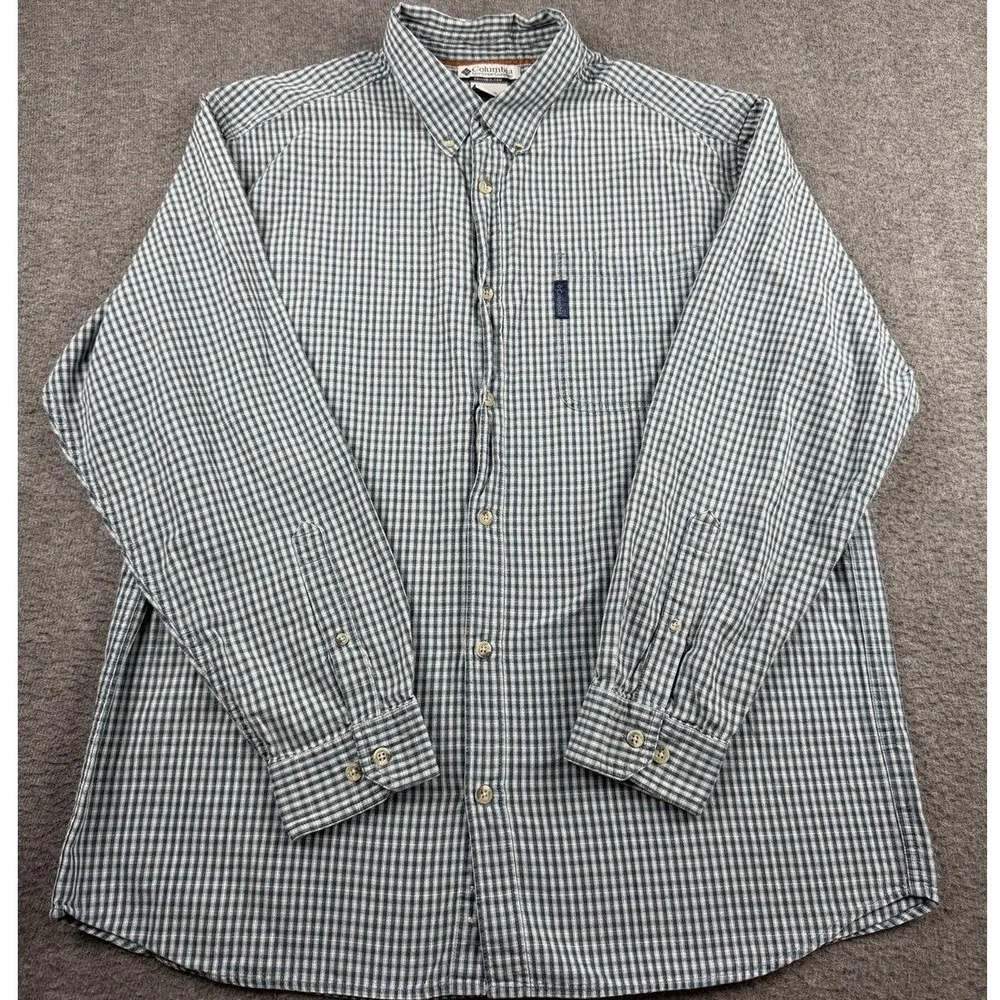 Columbia Men's XL Blue Gingham Long Sleeve Button Down Cotton Shirt AM7109